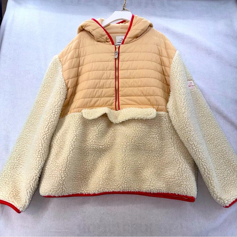 EUC Women’s Ivory Ella Puffer & Sherpa Jacket Ivory & Peach size XXL 1/2 Zip